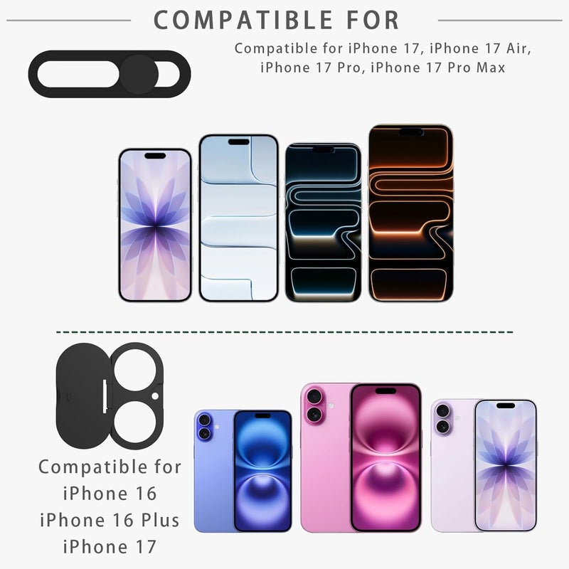 EYSOFT Privacy Lens Cover Compatible for iPhone 17 with Front Camera Cover,Protect Privacy and Security But Not Affect Facial Recognition（2Pack） Black - Image 2